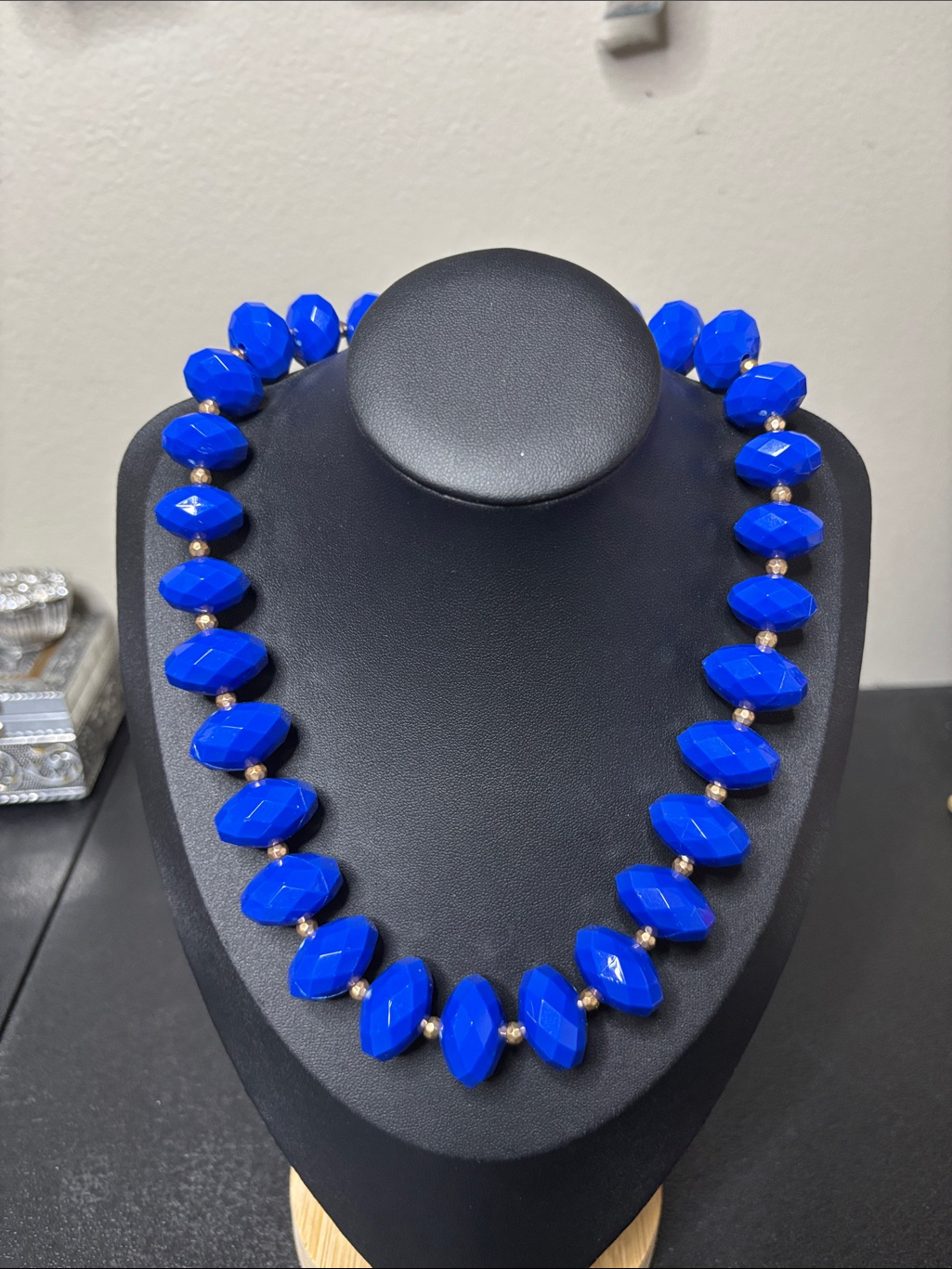 Chunky Royal Blue Beaded Statement Pinup Necklace Retro Y2k
